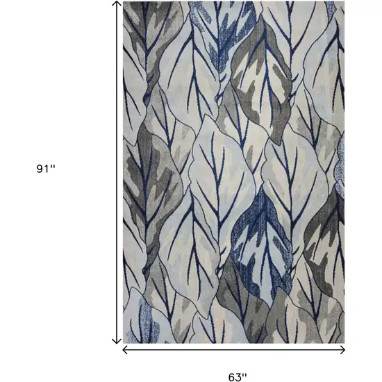 Gray And Navy Blue Botanical Leaves Area Rug Photo 3