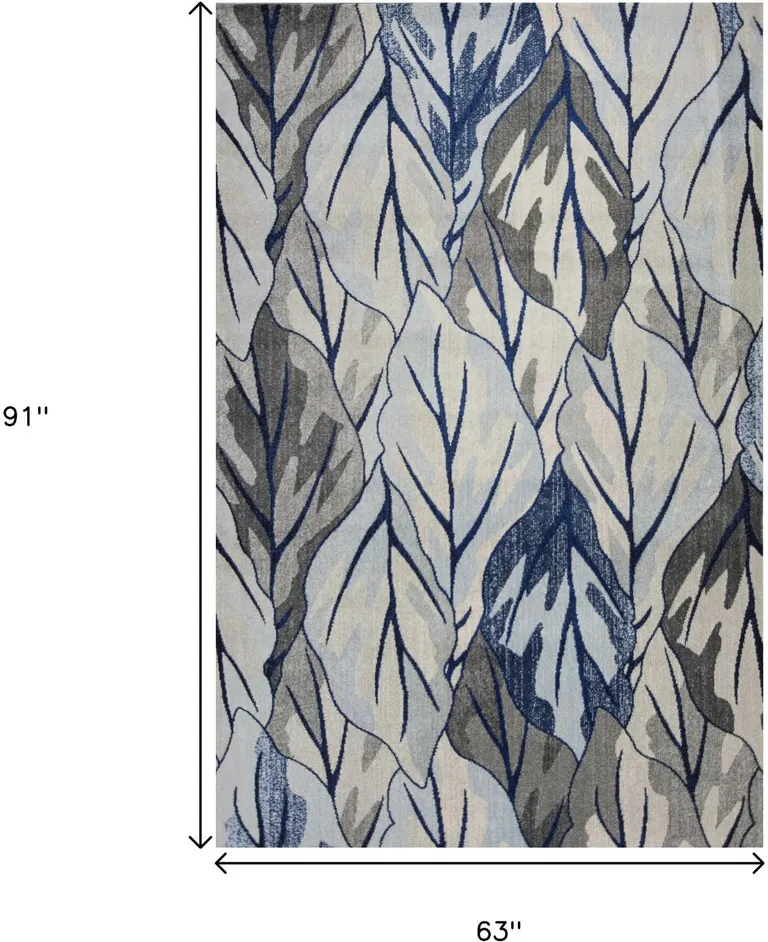 Grey Navy Machine Woven Tropical Indoor Area Rug Photo 3