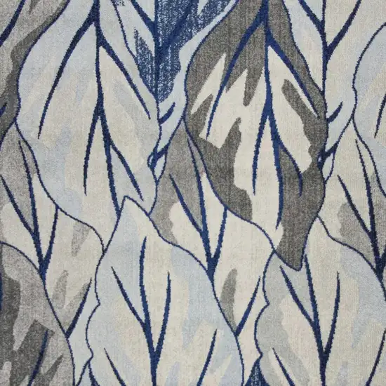 Gray And Navy Blue Botanical Leaves Area Rug Photo 4