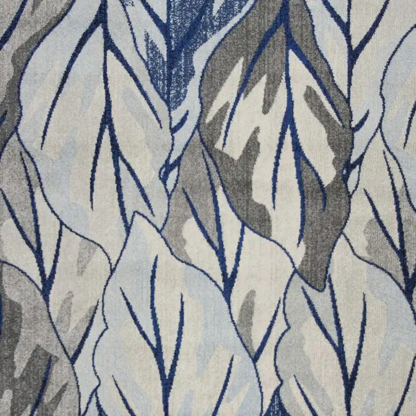 Gray And Navy Blue Botanical Leaves Area Rug Photo 4
