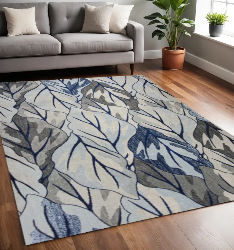 Grey Navy Machine Woven Tropical Indoor Area Rug Photo 1
