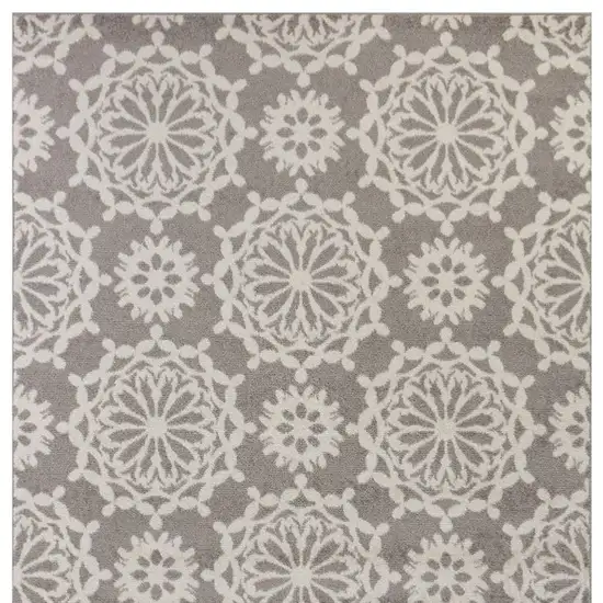 Grey Or Ivory Floral Circular Patterns Indoor Area Rug Photo 5