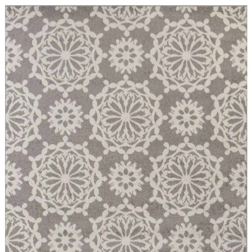 Grey Or Ivory Floral Circular Patterns Indoor Area Rug Photo 5