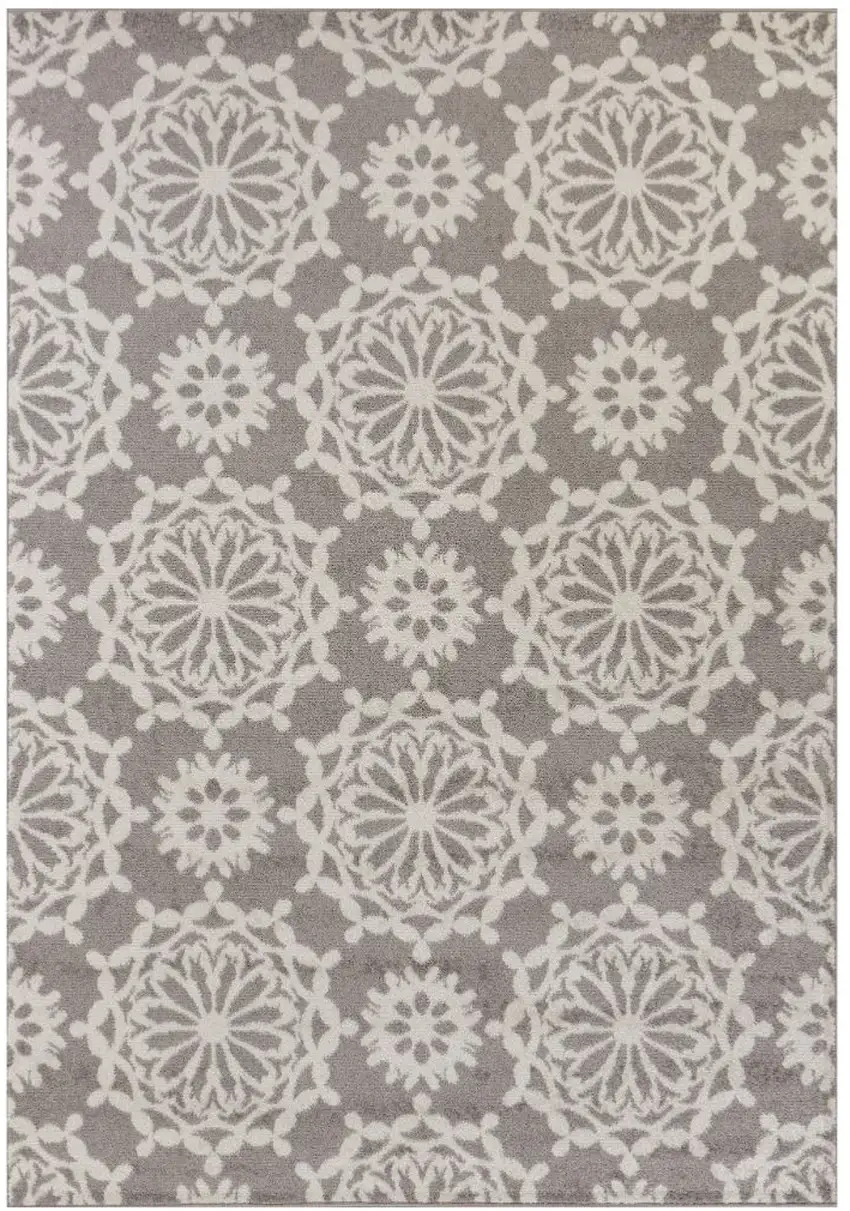 Grey Or Ivory Floral Circular Patterns Indoor Area Rug Photo 2