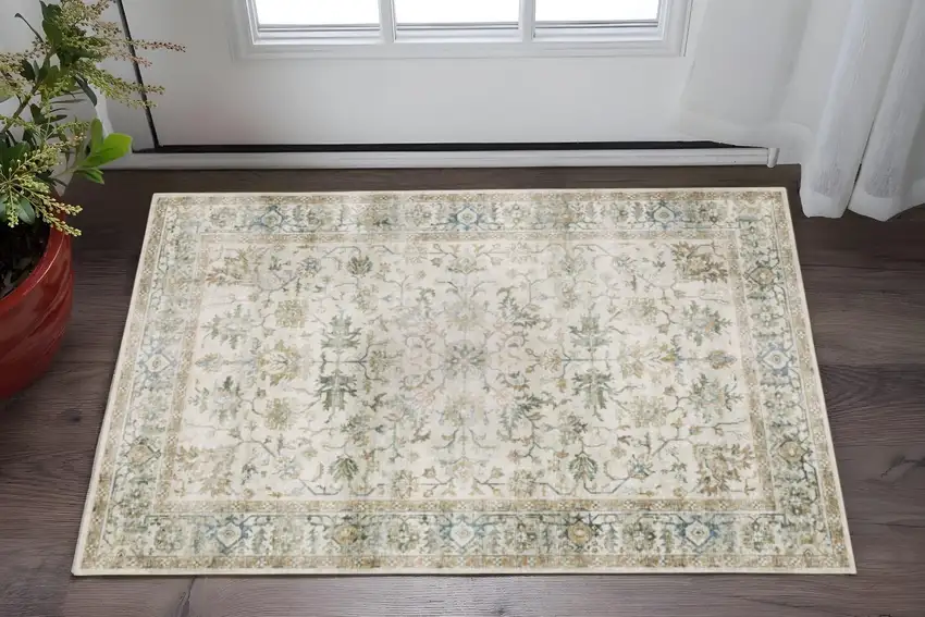 Grey Orange Blue Gold Green And Rust Oriental Printed Stain Resistant Non Skid Area Rug Photo 1