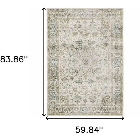 Grey Orange Blue Gold Green And Rust Oriental Printed Stain Resistant Non Skid Area Rug Photo 3