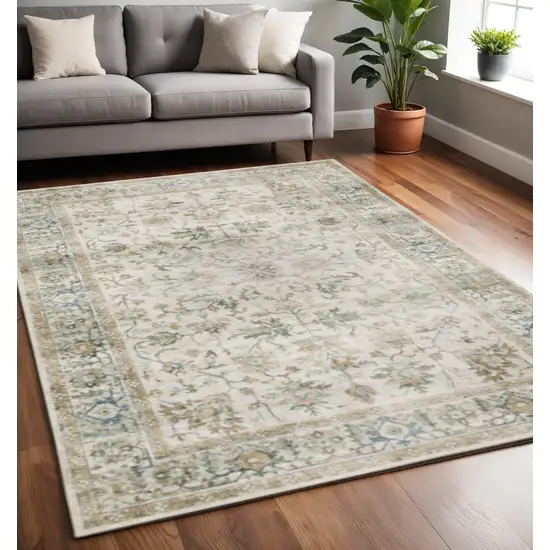 Grey Orange Blue Gold Green And Rust Oriental Printed Stain Resistant Non Skid Area Rug Photo 1