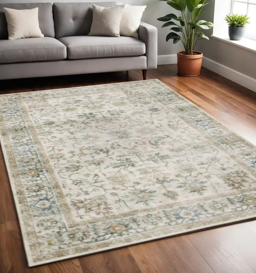Grey Orange Blue Gold Green And Rust Oriental Printed Stain Resistant Non Skid Area Rug Photo 1