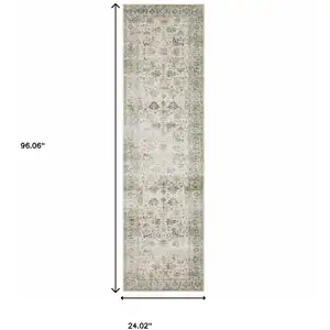 Photo of Grey Orange Blue Gold Green And Rust Oriental Printed Stain Resistant Non Skid Runner Rug