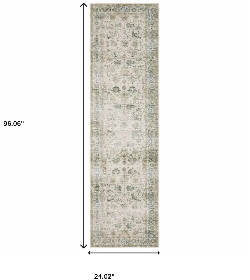Grey Orange Blue Gold Green And Rust Oriental Printed Stain Resistant Non Skid Runner Rug Photo 9