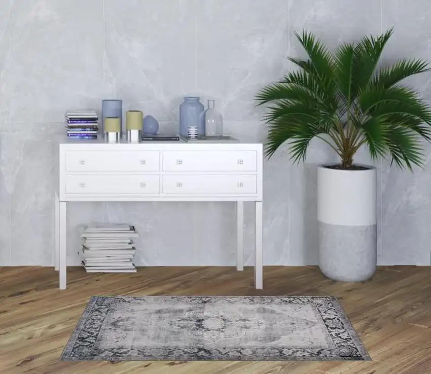 Grey Oriental Distressed Non Skid Area Rug Photo 2