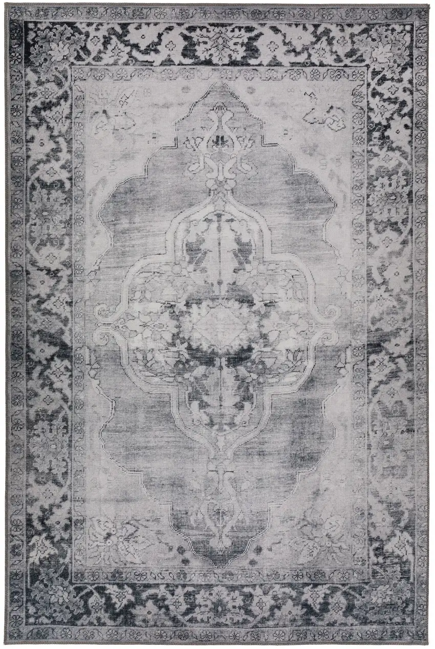 Grey Oriental Distressed Non Skid Area Rug Photo 1