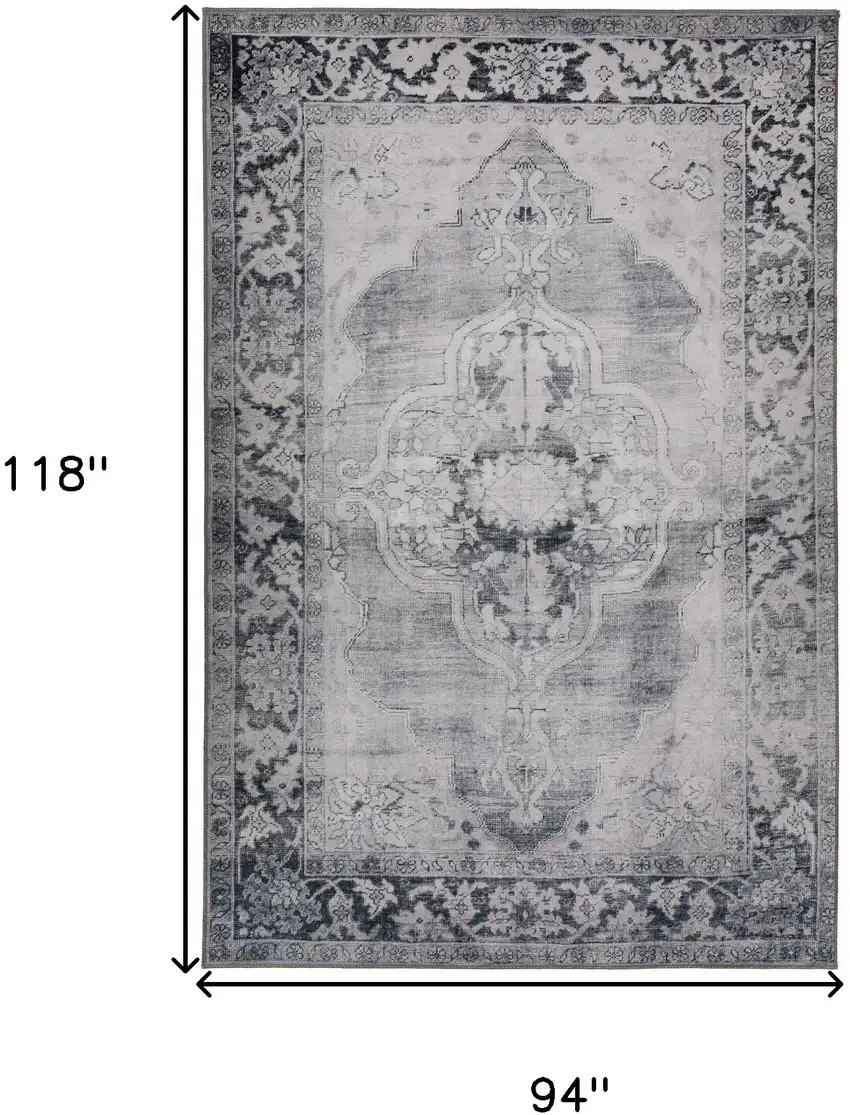 Grey Oriental Distressed Non Skid Area Rug Photo 9
