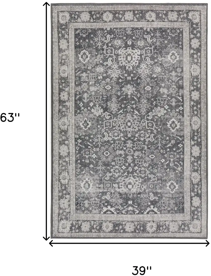Grey Oriental Distressed Non Skid Area Rug Photo 9