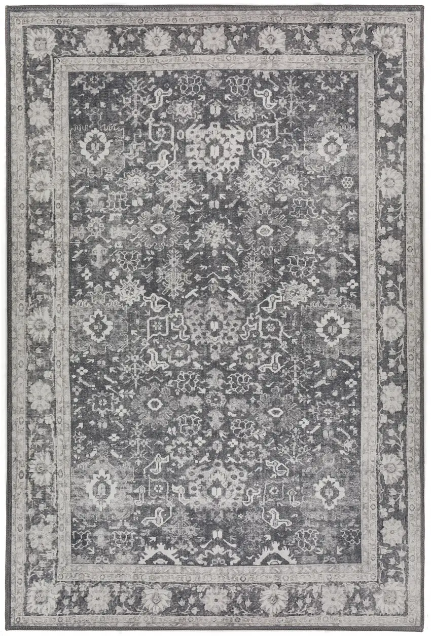 Grey Oriental Distressed Non Skid Area Rug Photo 1