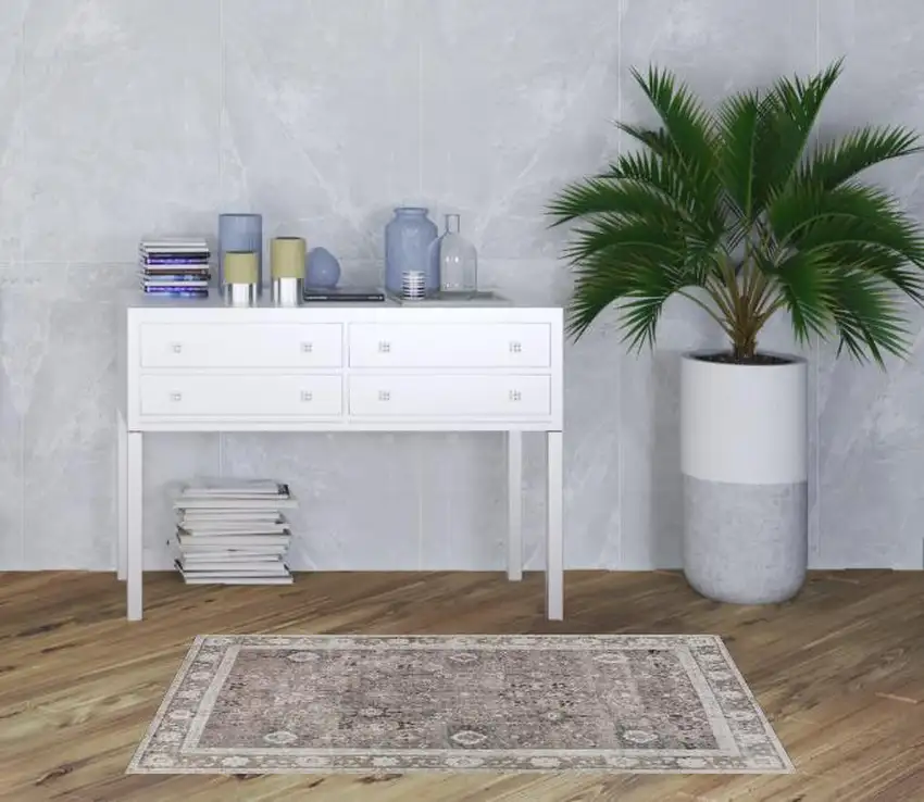 Grey Oriental Distressed Non Skid Area Rug Photo 2