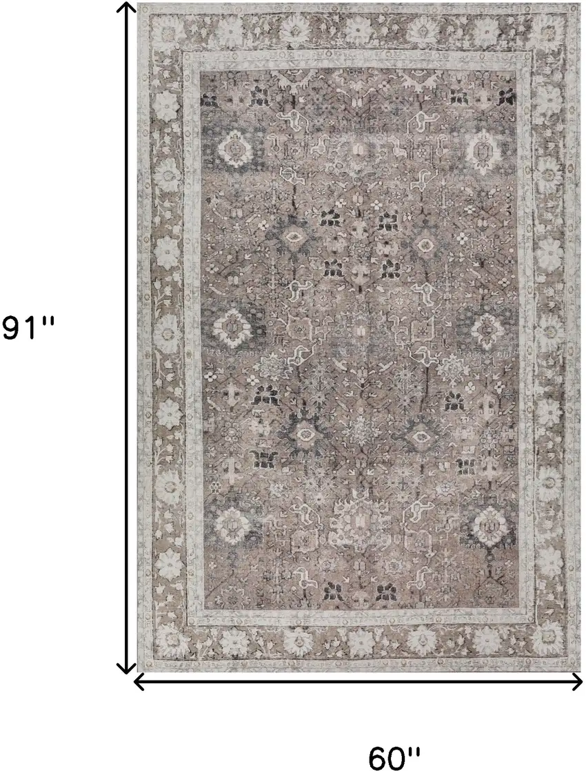 Grey Oriental Distressed Non Skid Area Rug Photo 9