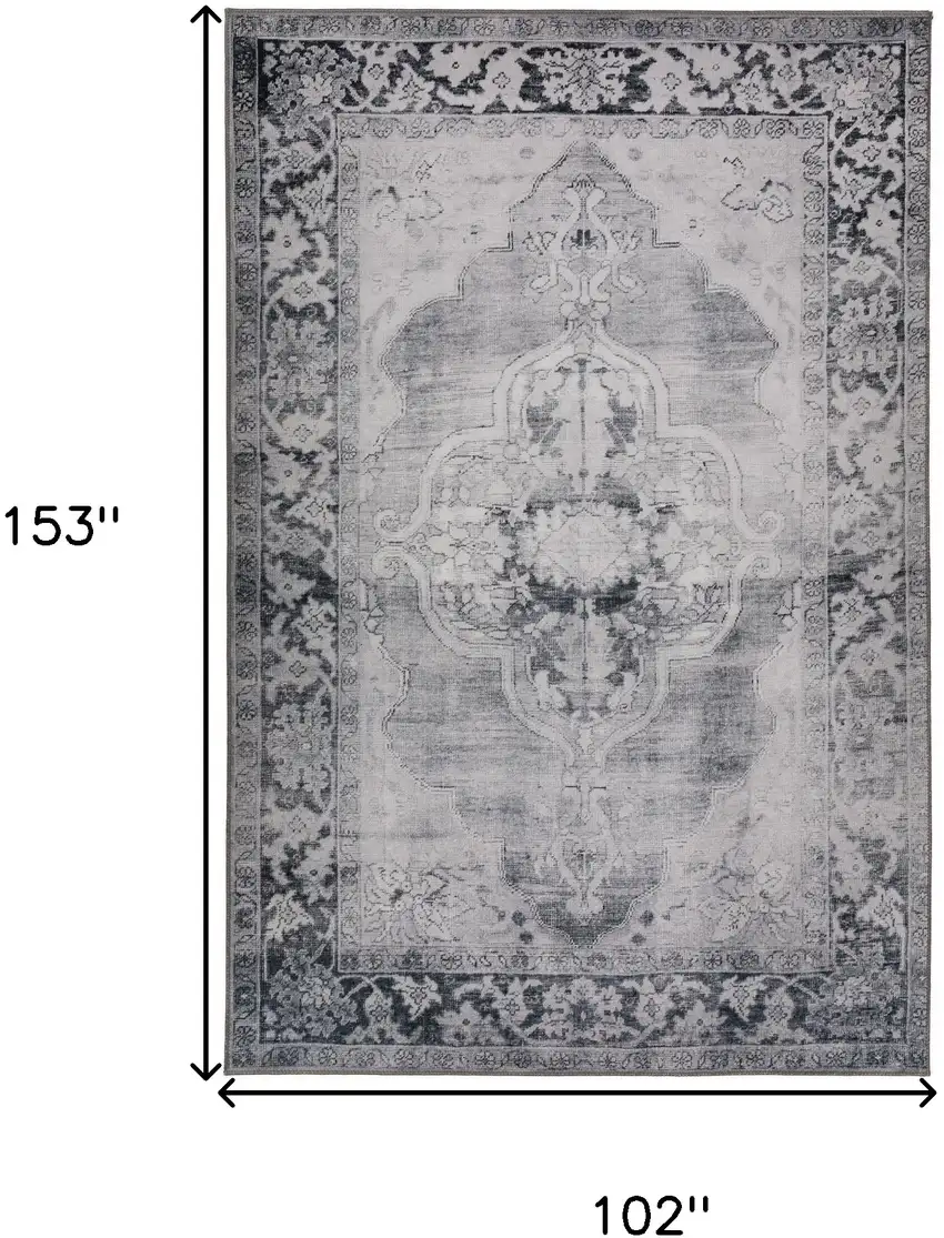 Grey Oriental Distressed Non Skid Area Rug Photo 9