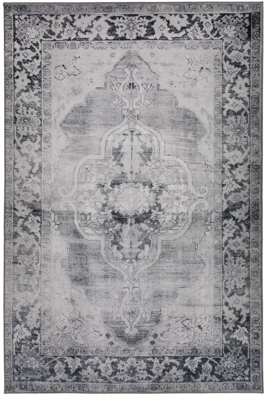 Grey Oriental Distressed Non Skid Area Rug Photo 5