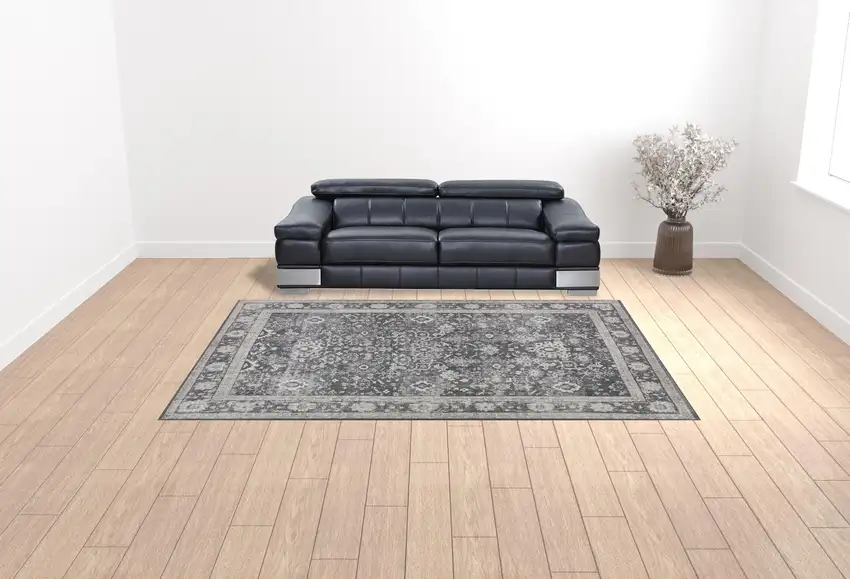 Grey Oriental Distressed Non Skid Area Rug Photo 2