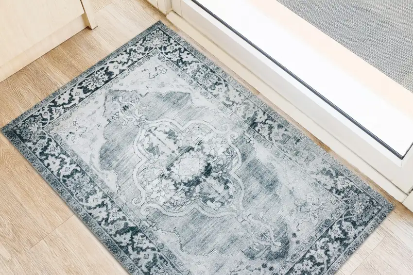 Grey Oriental Distressed Non Skid Area Rug Photo 4