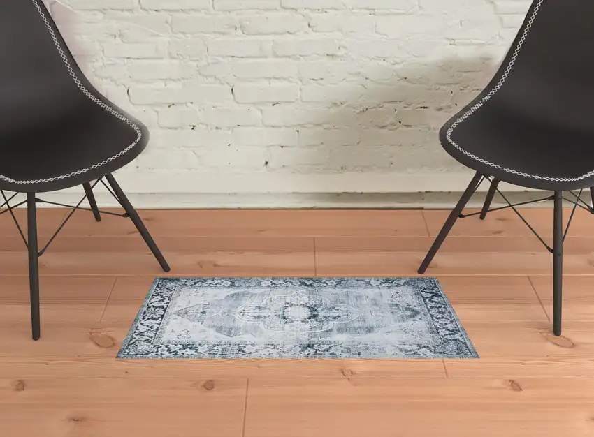Grey Oriental Distressed Non Skid Area Rug Photo 2