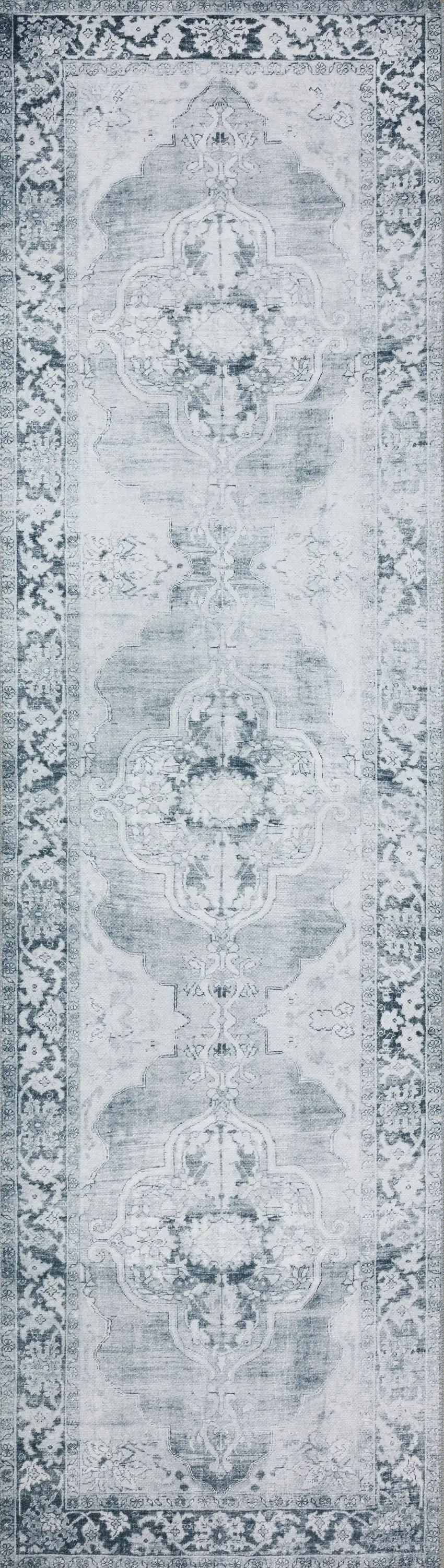 Grey Oriental Distressed Non Skid Runner Rug Photo 1