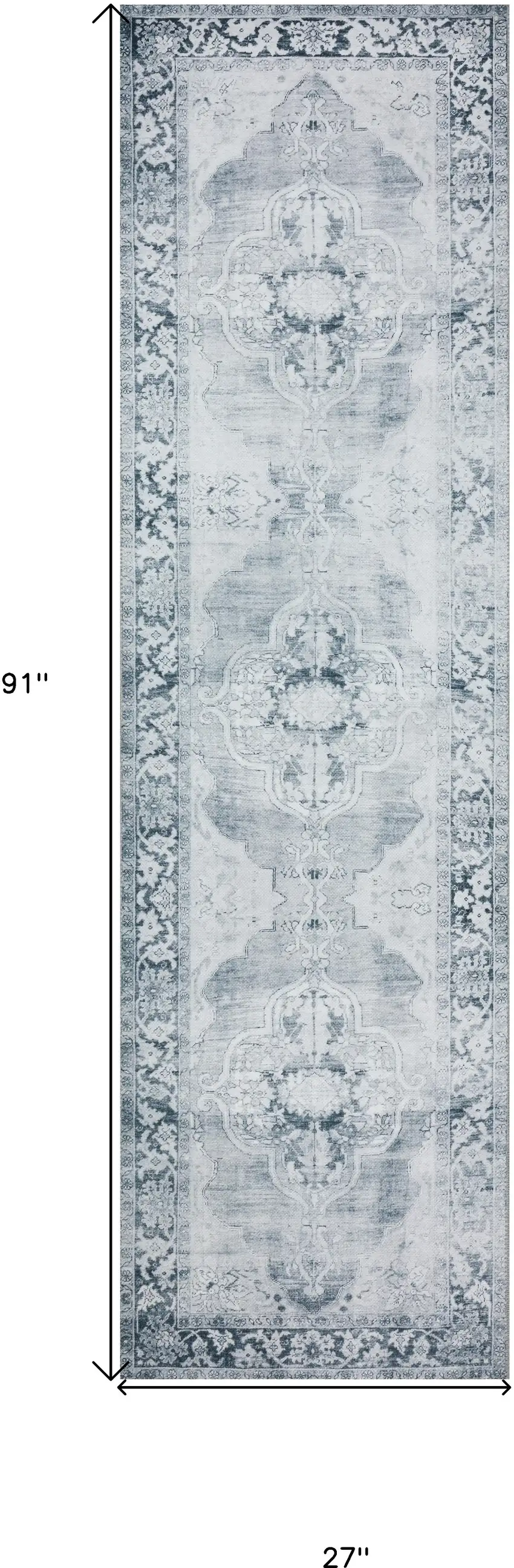 2' X 8' Grey Oriental Distressed Non Skid Runner Rug Photo 8