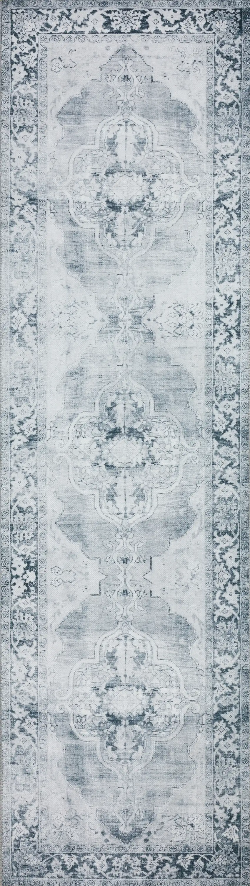 2' X 8' Grey Oriental Distressed Non Skid Runner Rug Photo 4
