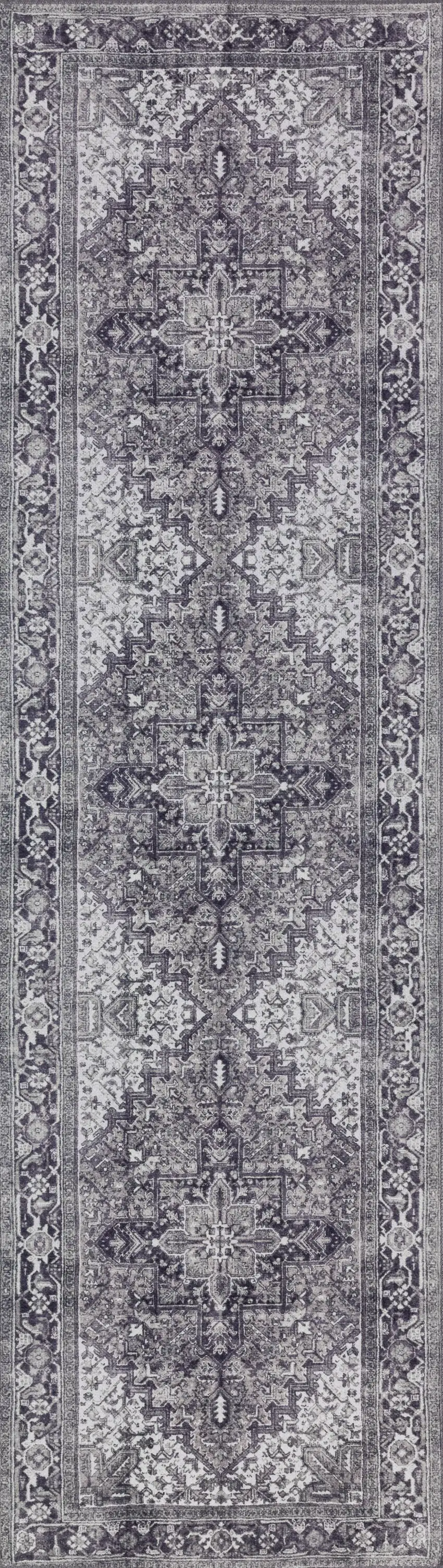 Grey Oriental Distressed Non Skid Runner Rug Photo 1