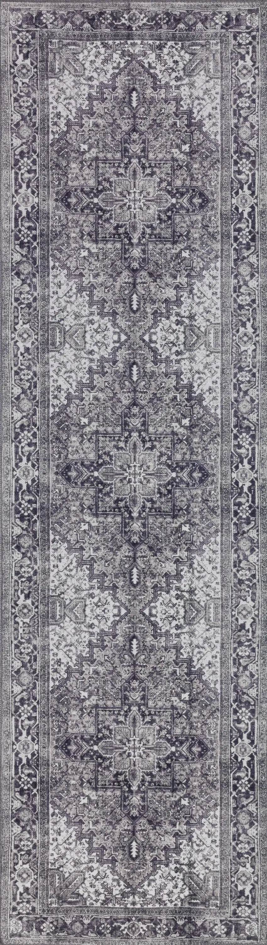 2' X 8' Grey Oriental Distressed Non Skid Runner Rug Photo 5