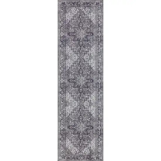 2' X 8' Grey Oriental Distressed Non Skid Runner Rug Photo 5