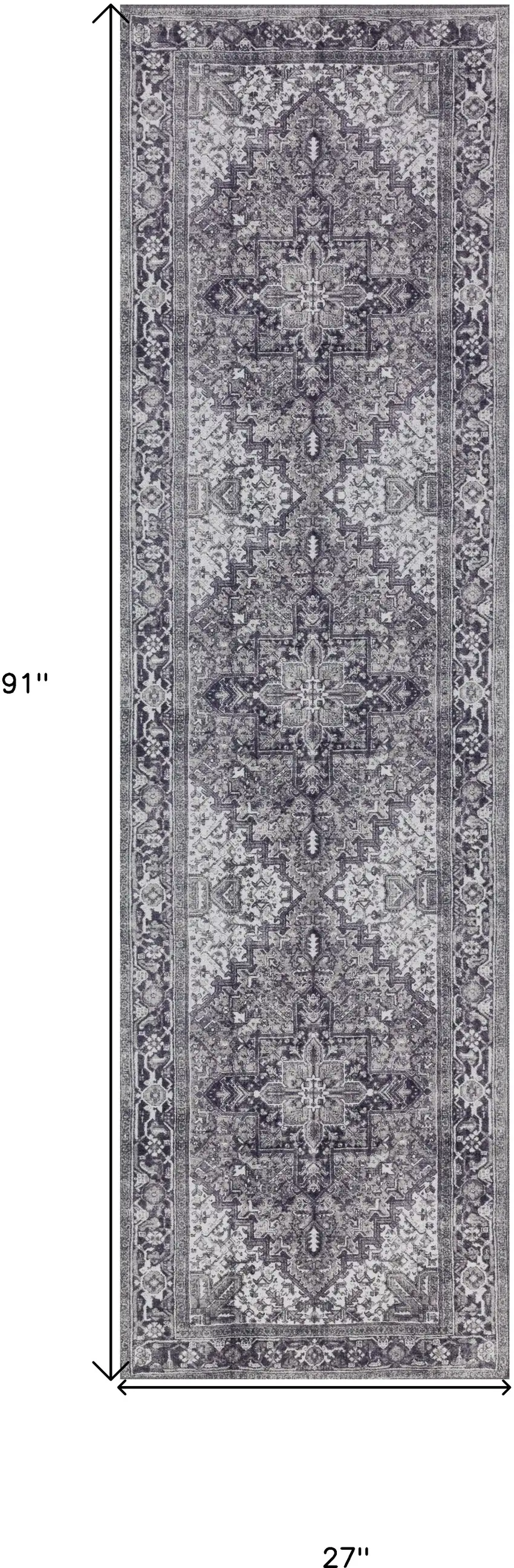 2' X 8' Grey Oriental Distressed Non Skid Runner Rug Photo 9