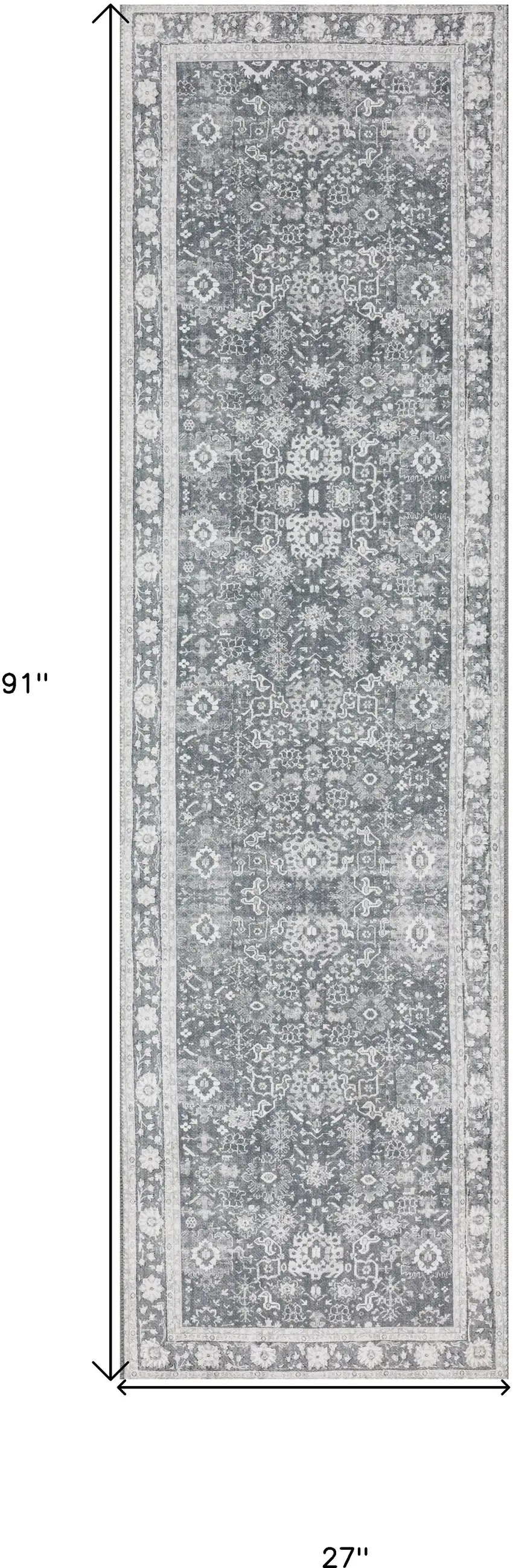 2' X 8' Grey Oriental Distressed Non Skid Runner Rug Photo 9