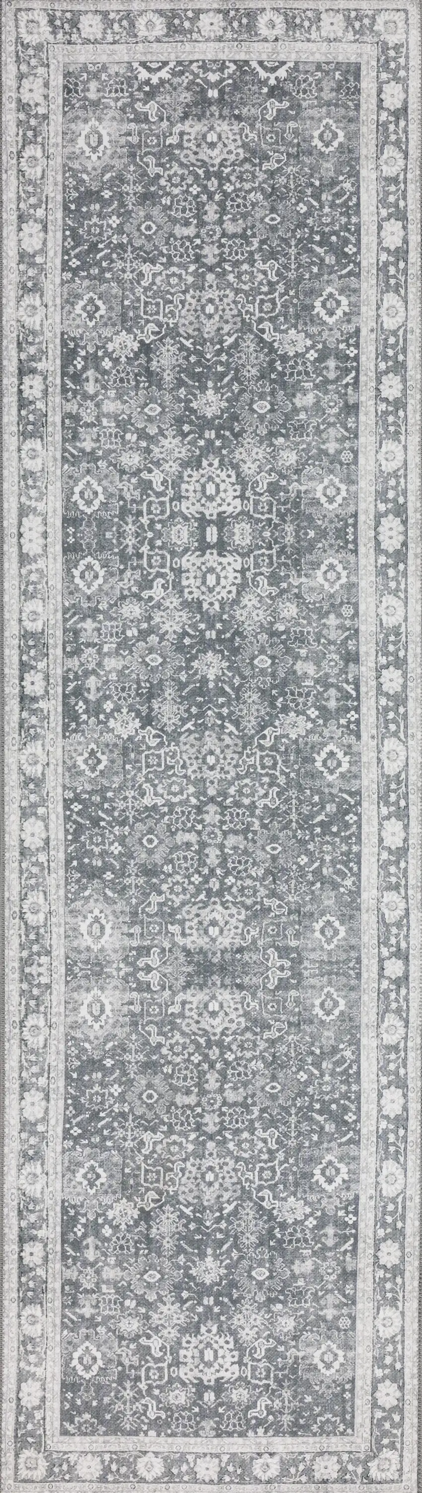 2' X 8' Grey Oriental Distressed Non Skid Runner Rug Photo 5