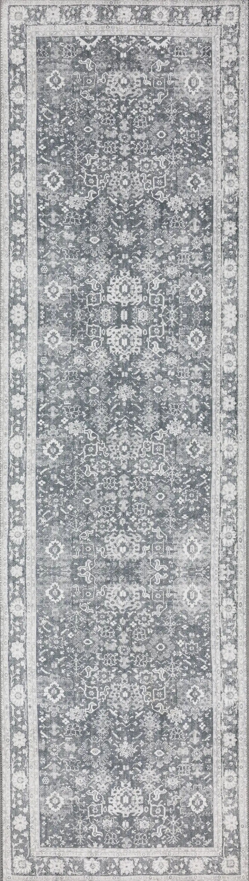 Grey Oriental Distressed Non Skid Runner Rug Photo 1