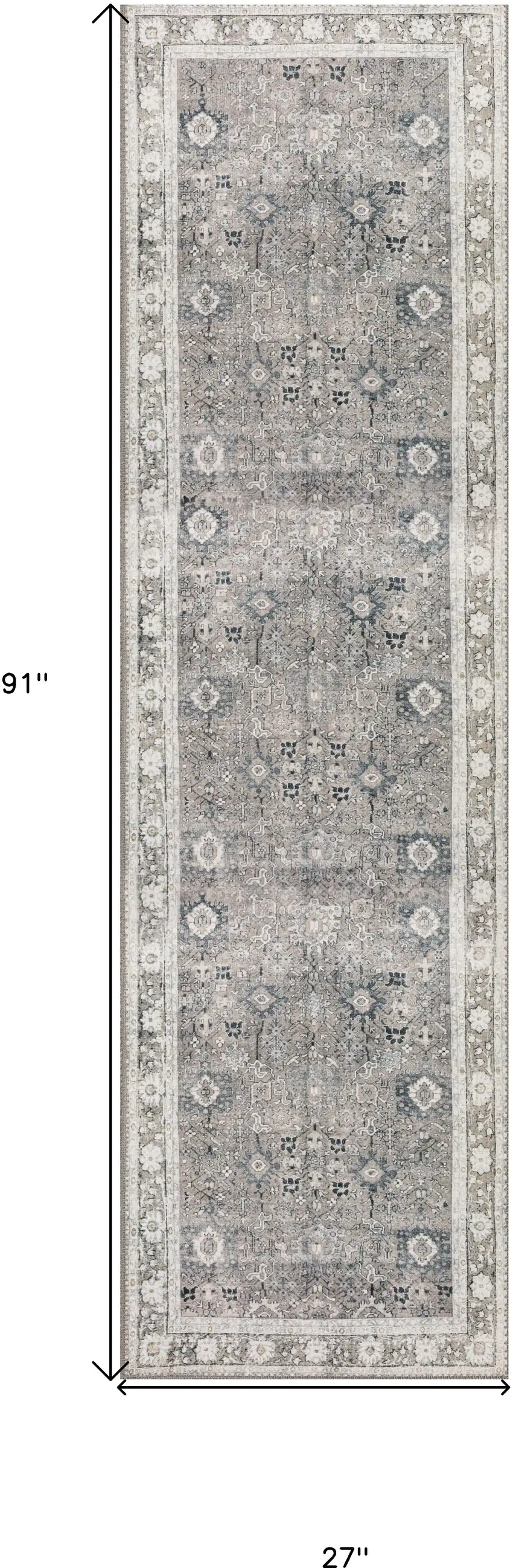 3' X 8' Grey Oriental Distressed Non Skid Runner Rug Photo 9
