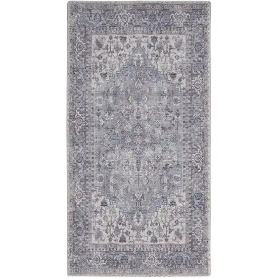 Grey Oriental Power Loom Distressed Washable Area Rug Photo 9