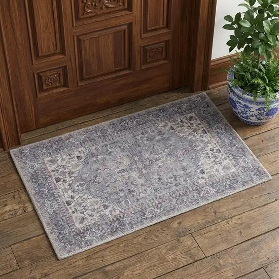 Grey Oriental Power Loom Distressed Washable Area Rug Photo 1