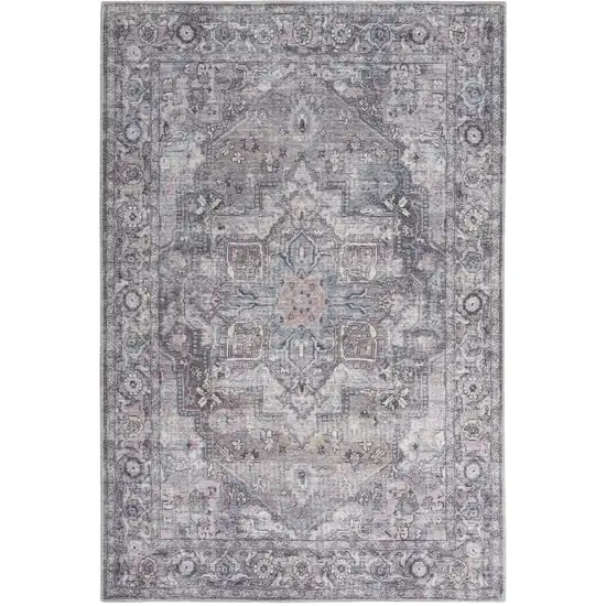 Grey Oriental Power Loom Distressed Washable Area Rug Photo 9