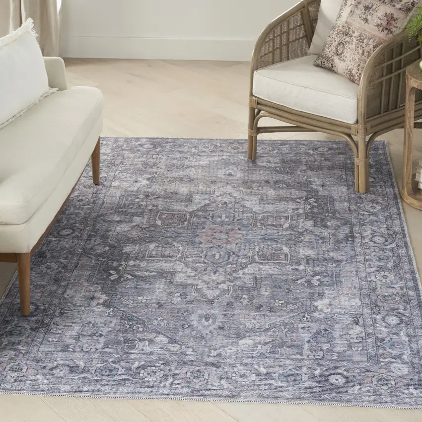 Grey Oriental Power Loom Distressed Washable Area Rug Photo 3