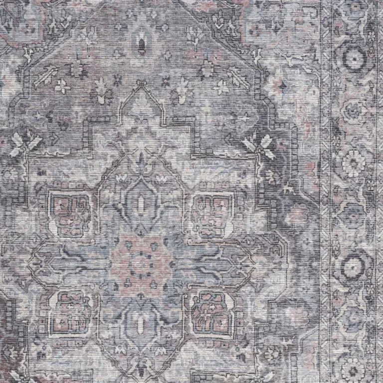 Grey Oriental Power Loom Distressed Washable Area Rug Photo 3