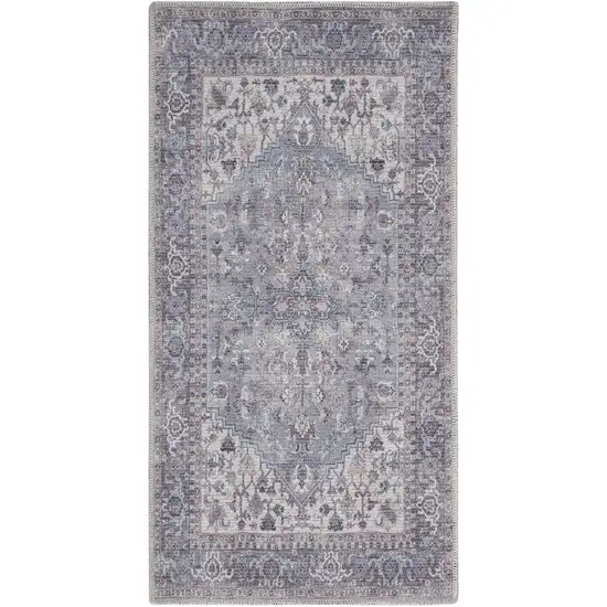Grey Oriental Power Loom Distressed Washable Area Rug Photo 8