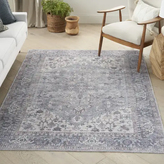 Grey Oriental Power Loom Distressed Washable Area Rug Photo 4
