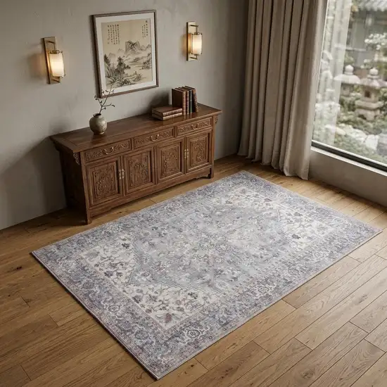 Grey Oriental Power Loom Distressed Washable Area Rug Photo 1