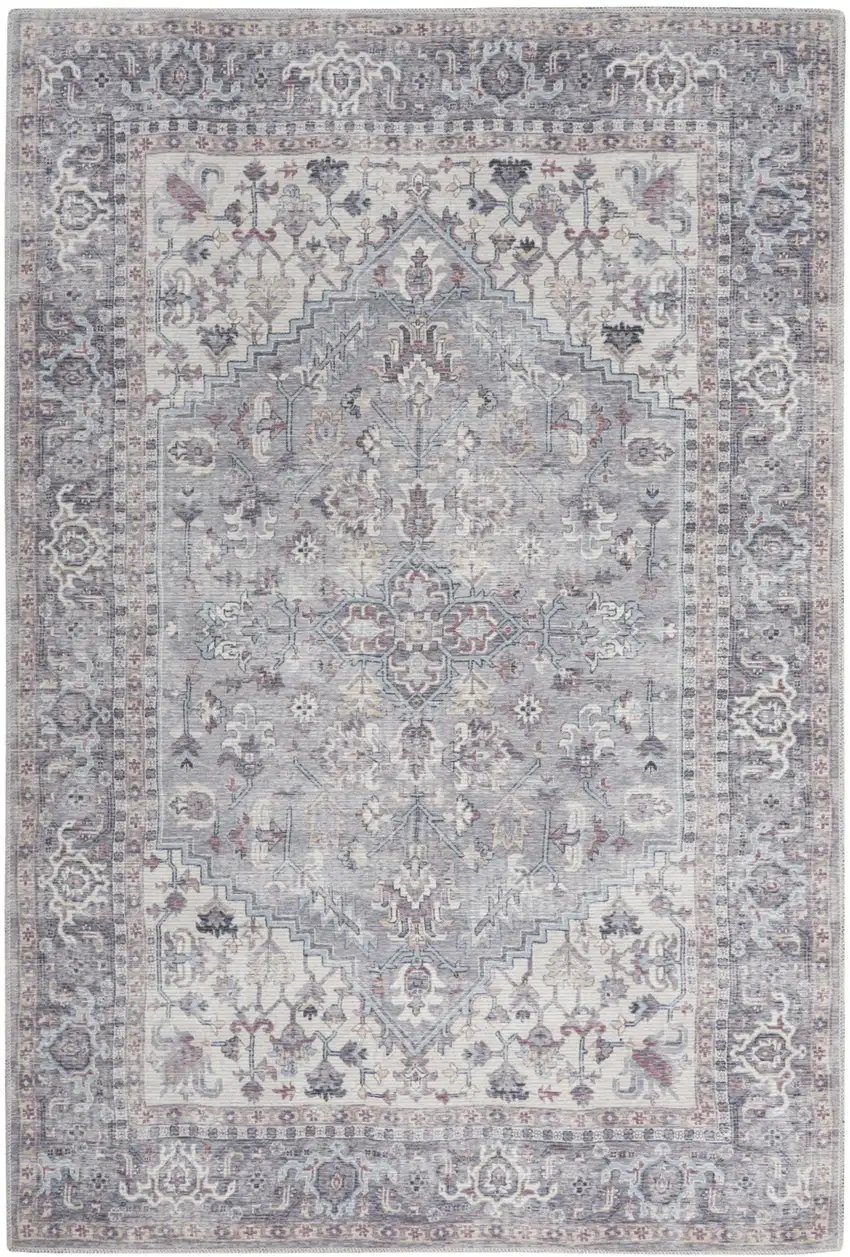 Grey Oriental Power Loom Distressed Washable Area Rug Photo 2