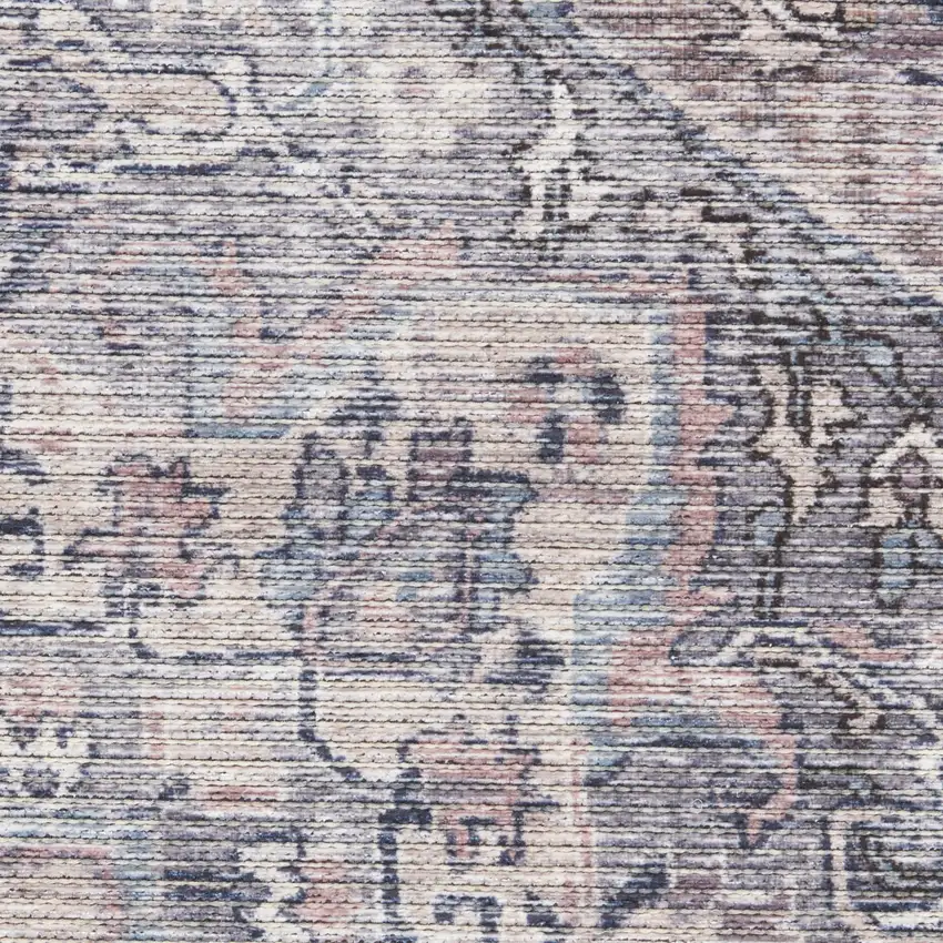 6' Gray And Blue Oriental Distressed Washable Runner Rug Photo 9