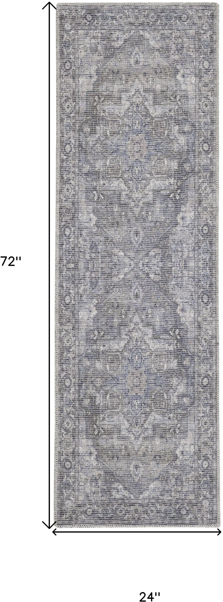 Grey Oriental Power Loom Distressed Washable Runner Rug Photo 4