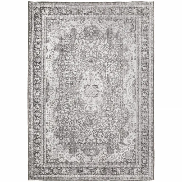 Grey Oriental Power Loom Stain Resistant Area Rug Photo 1