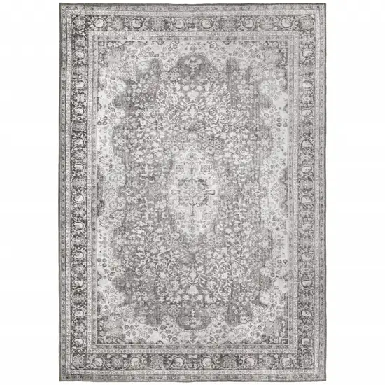 Grey Oriental Power Loom Stain Resistant Area Rug Photo 1